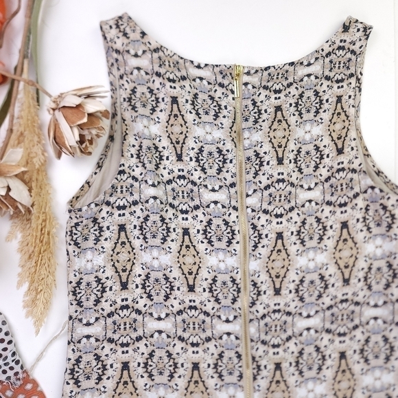 Anthropologie - CYNTHIA ROWLEY Linen Cream Gray Print Dress Sz 4 - Picture 4 of 11